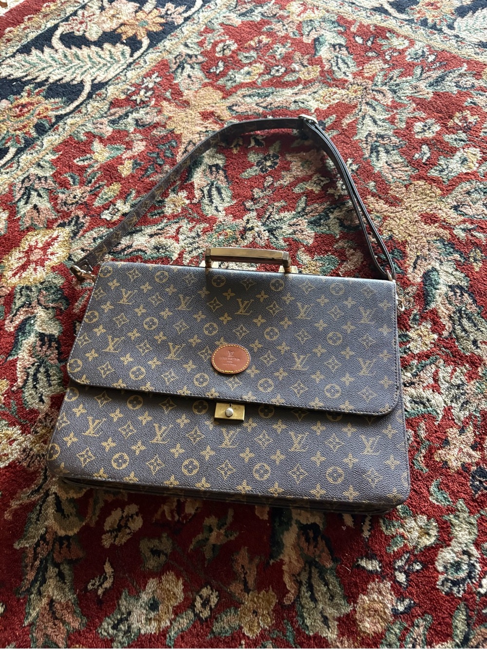 LV Monogram Brown Leather Top-Handle Shoulder Bag
